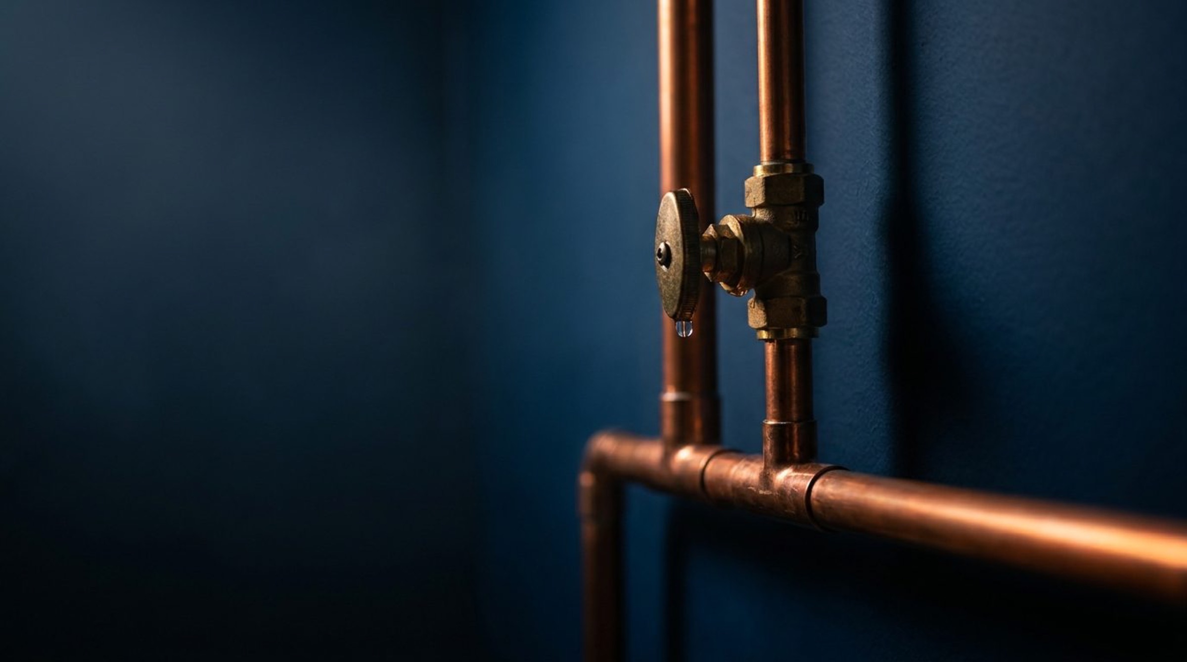 A copper pipe and valve fitting close up